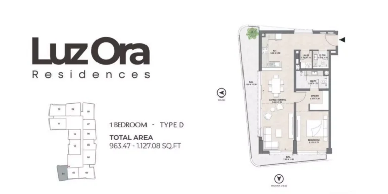Luzora Residences floor plan 1-спальн. · 963 sqft