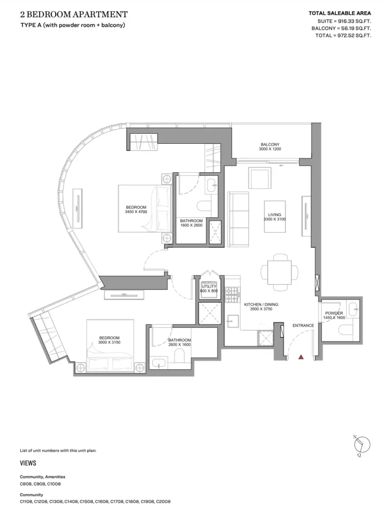 Skyvue Spectra floor plan 2 BR · 973 sqft