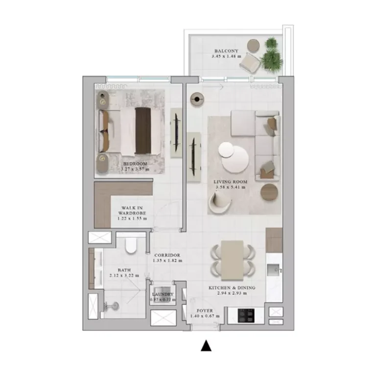 Rosehill floor plan 1 BR · 741 sqft