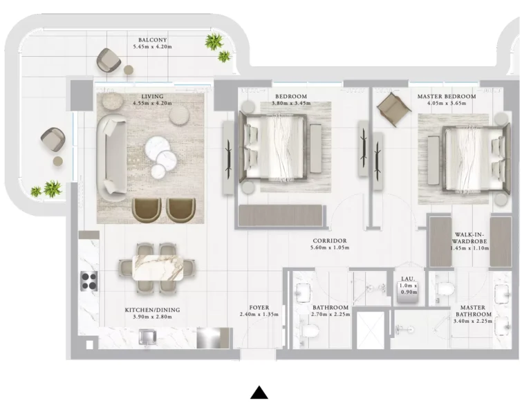 Ocean Star floor plan 2-спальн. · 1259 sqft