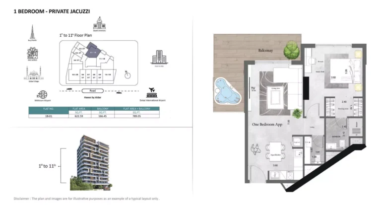 Saray Prime Residence floor plan 1-спальн. · 789 sqft