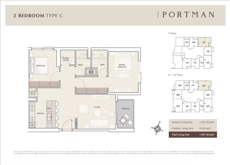 The Portman floor plan 2 BR · 1091 sqft
