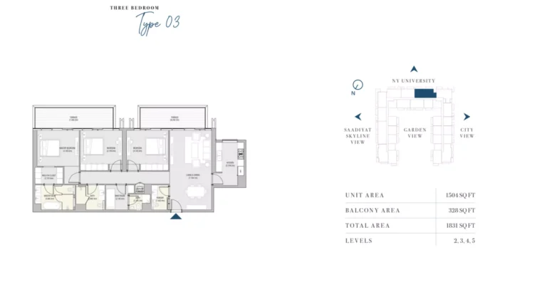 Vida Residences Dubai Mall floor plan 3-спальн. · 1813 sqft