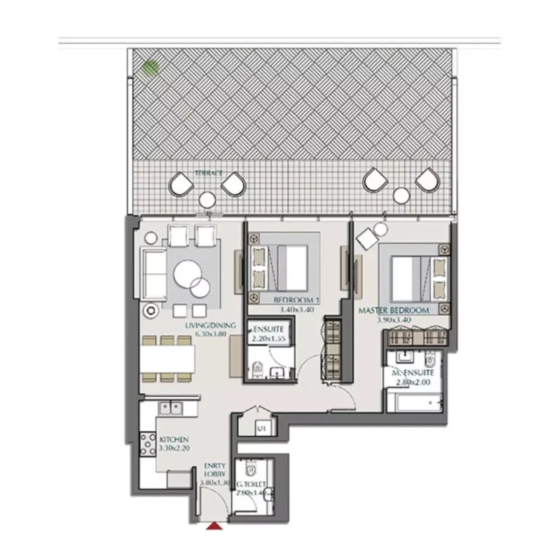 Park Views Residences B floor plan 2 BR · 1840 sqft