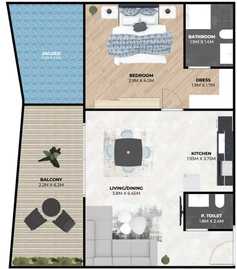 Hatimi Residences by Treppan Living floor plan 1 BR · 1080 sqft