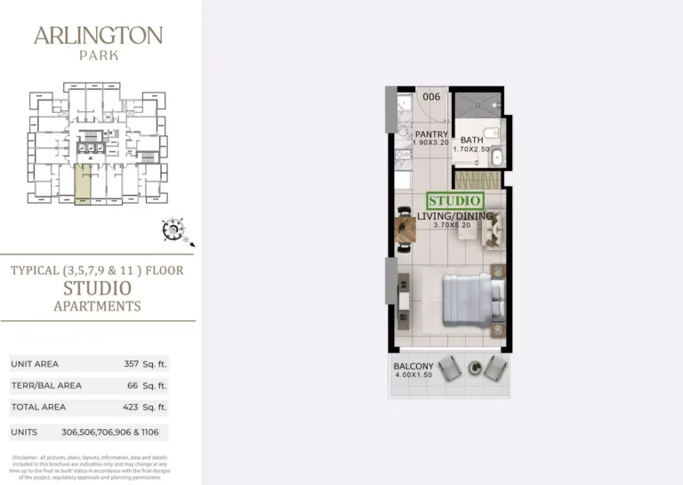 Arlington Park floor plan Студия · 423 sqft