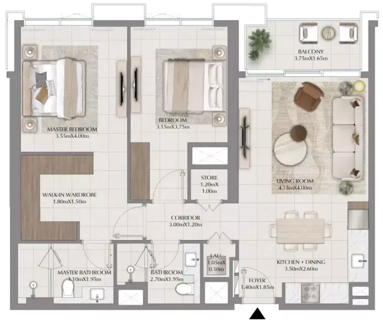 Terra Woods floor plan 2-спальн. · 1125 sqft