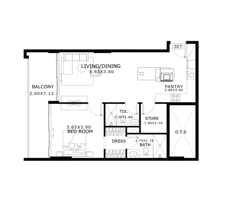 Belle Reve floor plan 1-спальн. · 901 sqft