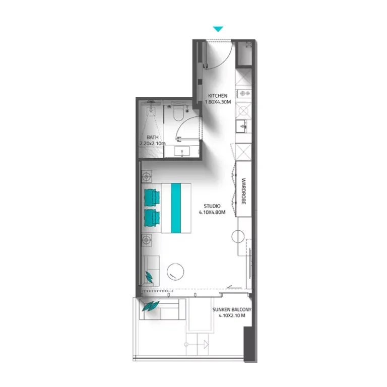 Reef 998 floor plan Студия · 412 sqft