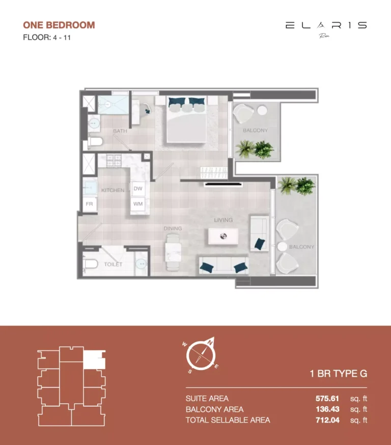 Elaris Rise floor plan 1-спальн. · 712 sqft