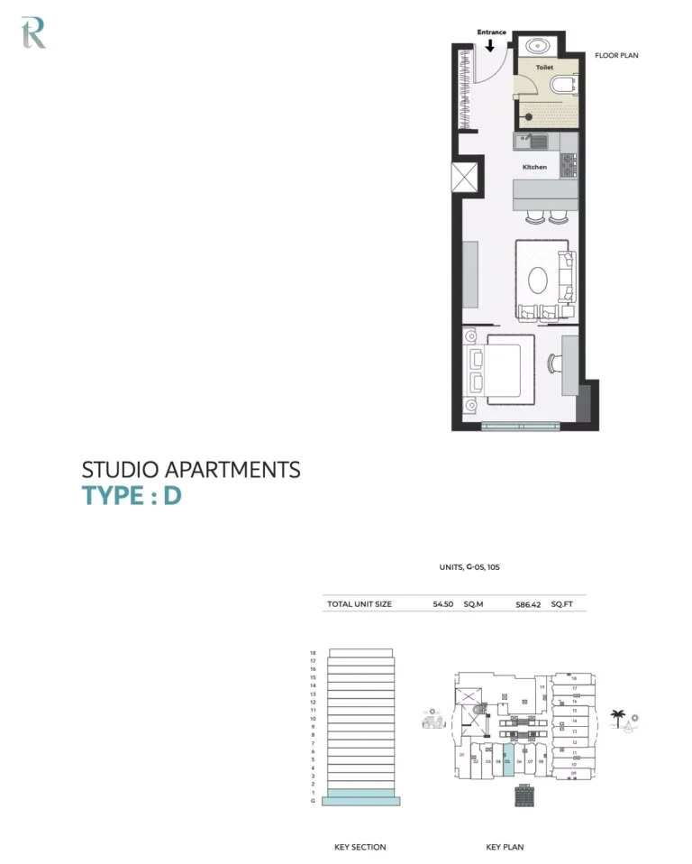 The Residences at Marina Gate floor plan Студия · 586 sqft
