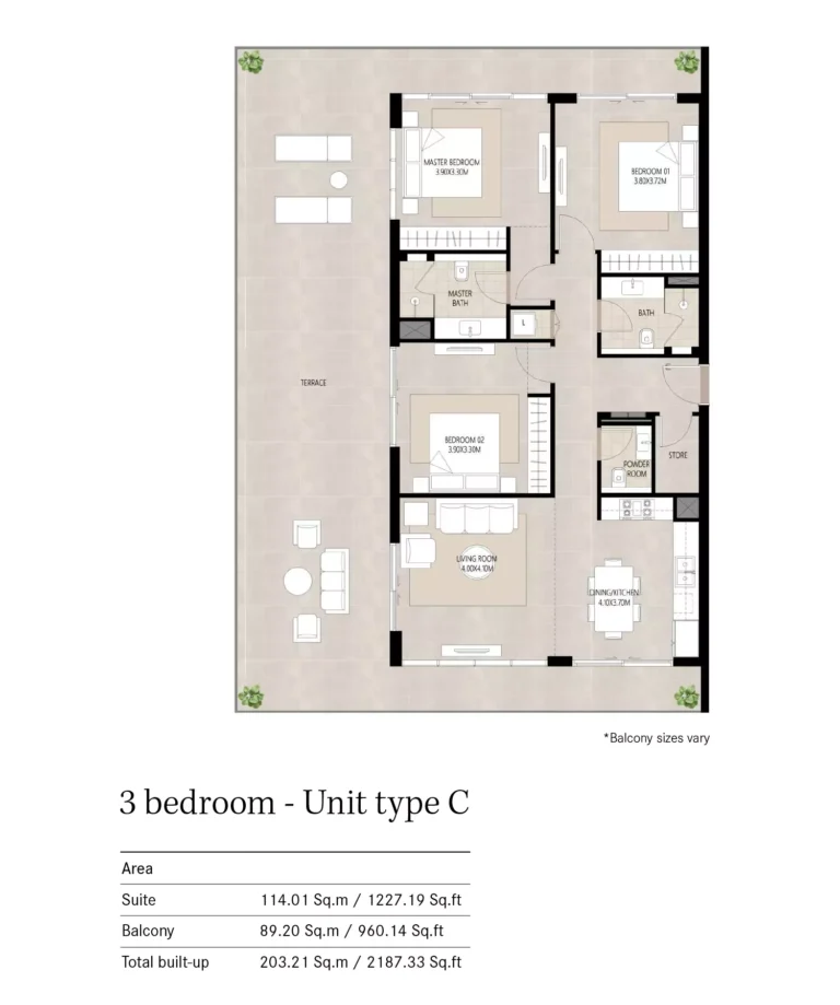 Berkshire Park floor plan 3 BR · 2187 sqft
