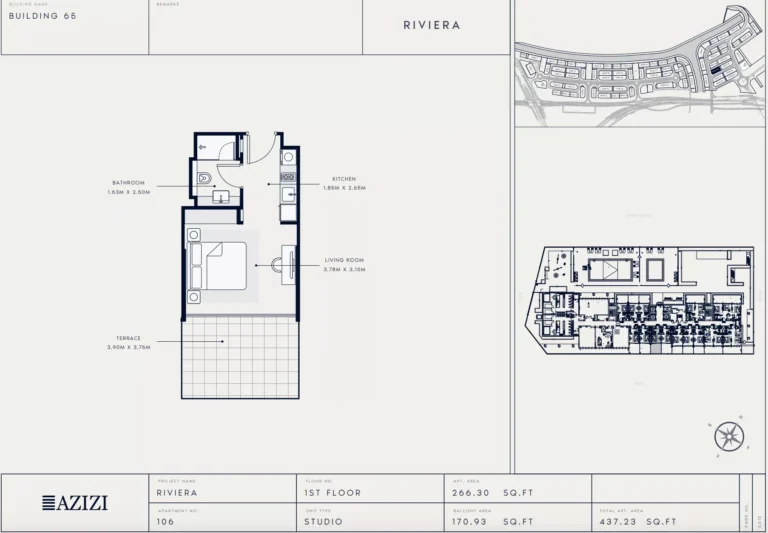 Azizi Riviera 65 floor plan Студия · 437 sqft