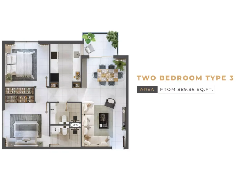Levanto by Oro24 floor plan 2 BR · 889 sqft
