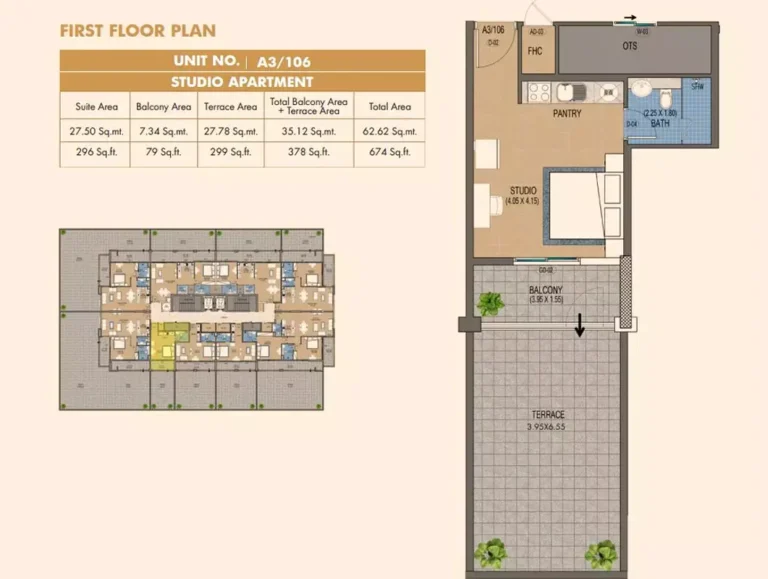 Purvanchal Triana Residences floor plan Studio · 674 sqft