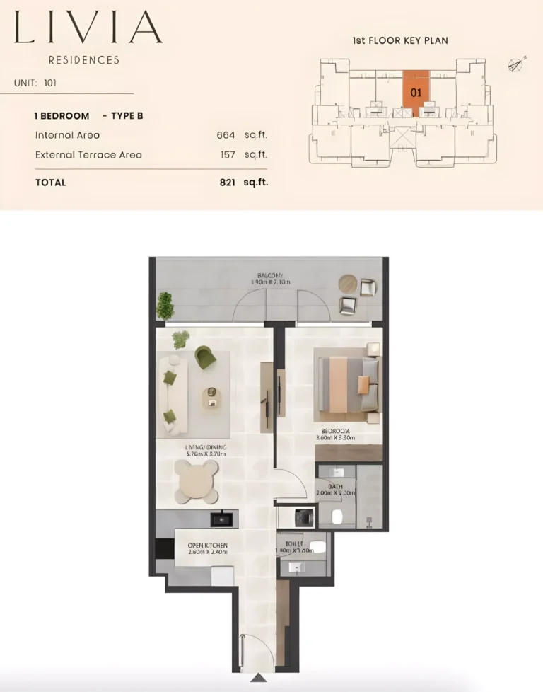 Livia Residence floor plan 1 BR · 821 sqft