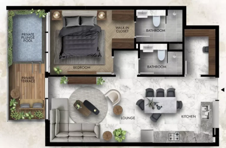 Lucky Royale Residence floor plan 1-спальн. · 800 sqft