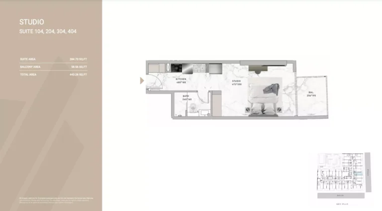 Al Serh Residences 11 floor plan Studio · 443 sqft