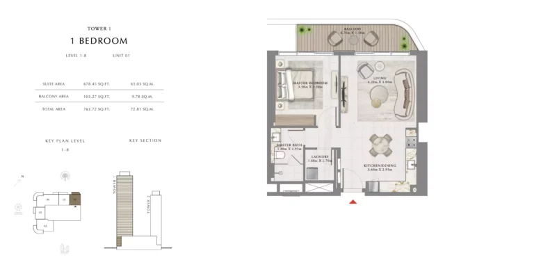 Seapoint floor plan 1 BR · 783 sqft
