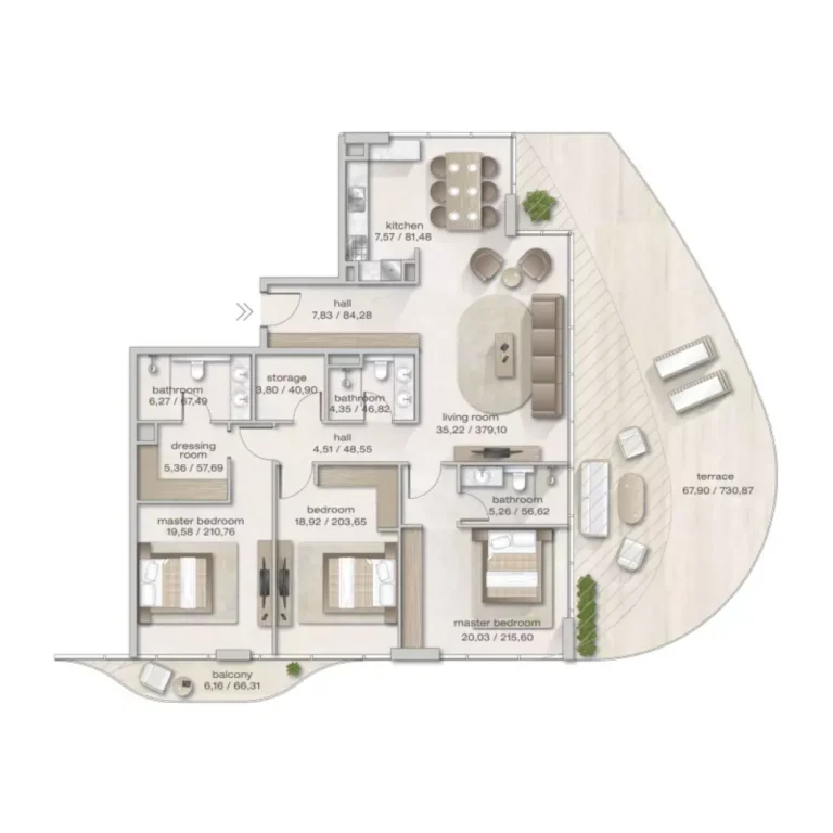Zephyra Residences floor plan 3 BR · 2271 sqft