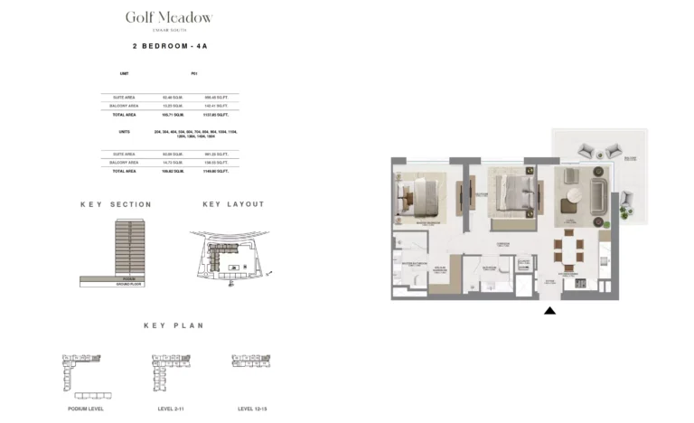 Golf Meadows floor plan 2 BR · 1149 sqft