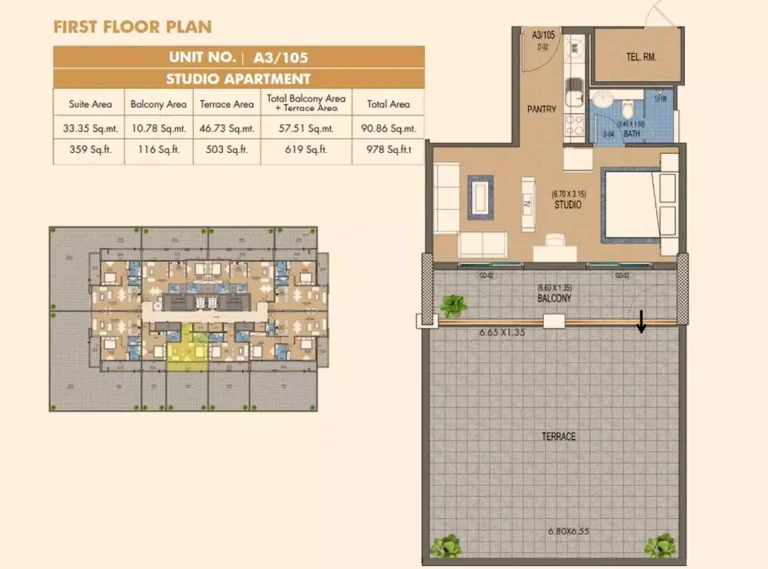 Purvanchal Triana Residences floor plan Studio · 978 sqft
