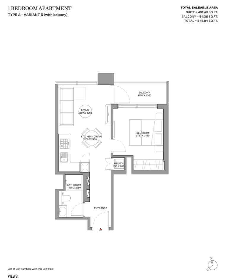 Sobha Solis floor plan 1 BR · 545 sqft