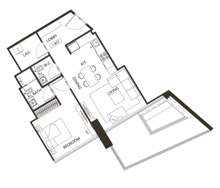 Binghatti Grove floor plan 1 BR · 908 sqft