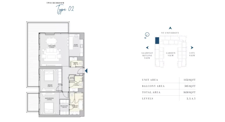 Vida Residences Dubai Mall floor plan 2-спальн. · 1658 sqft