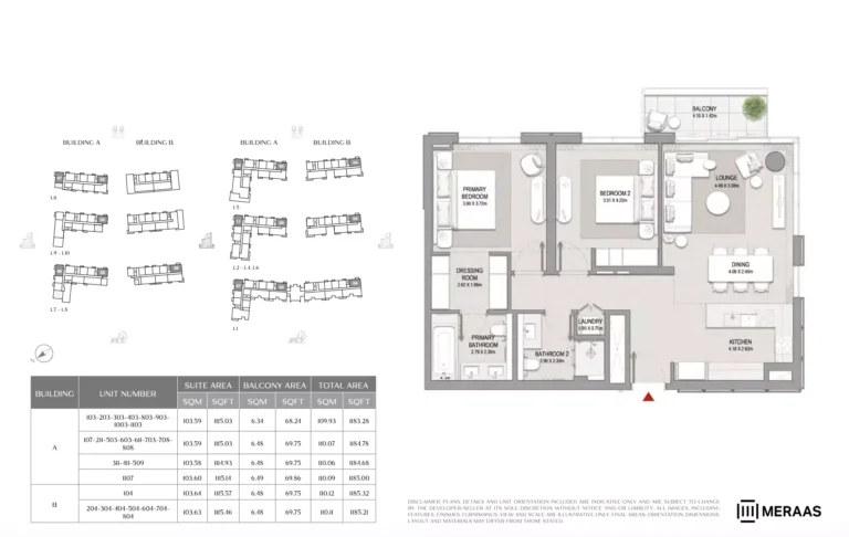 City Walk Crestlane 2 floor plan 2-спальн. · 1185 sqft