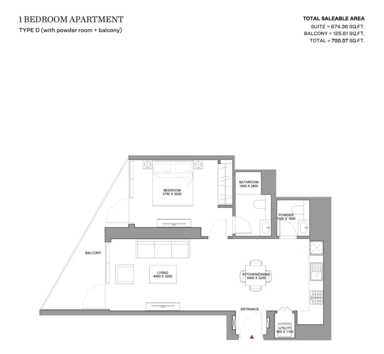Skyvue Solair floor plan 1 BR · 800 sqft