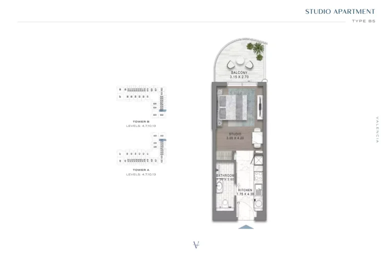 Valencia at Damac Lagoons floor plan Студия