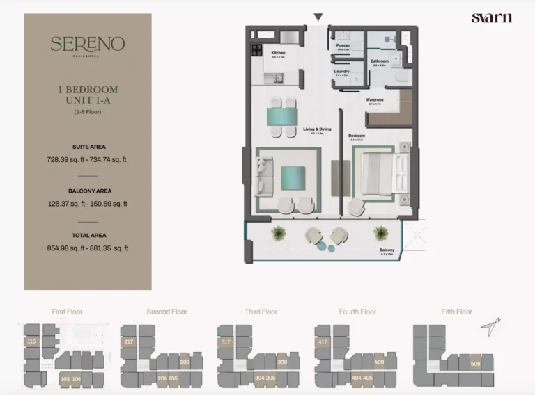 Sereno Residences floor plan 1 BR · 881 sqft
