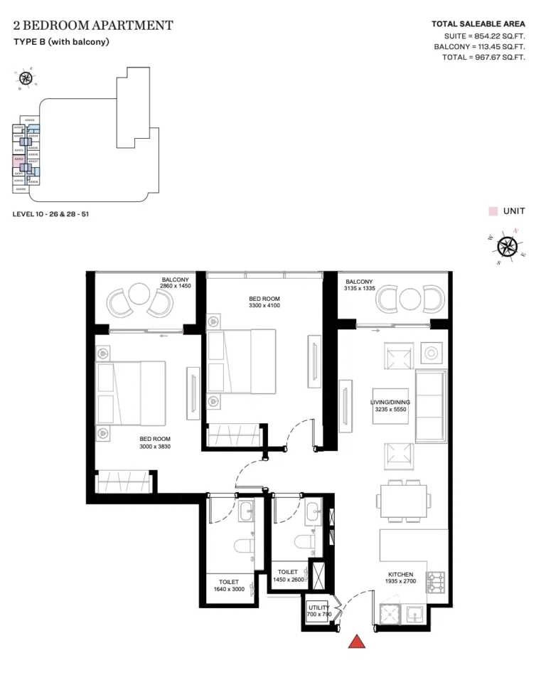 Sobha Creek Vistas Heights floor plan 2 BR · 967 sqft