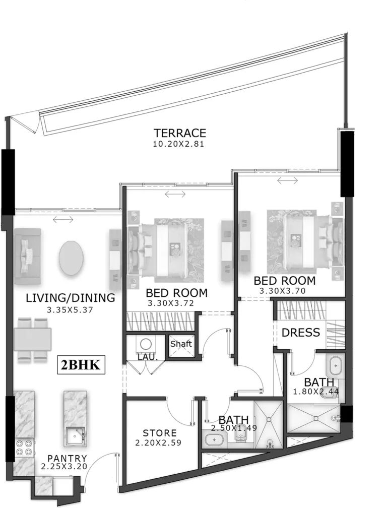 48 Parkside floor plan 2-спальн. · 1318 sqft