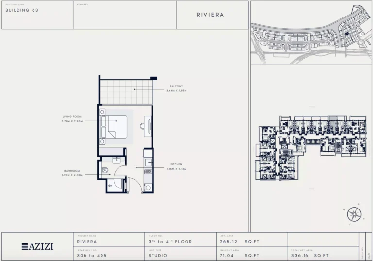 Azizi Riviera 63 floor plan Студия · 336 sqft