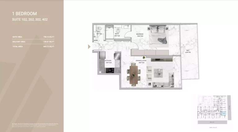 Al Serh Residences 11 floor plan 1 BR · 869 sqft