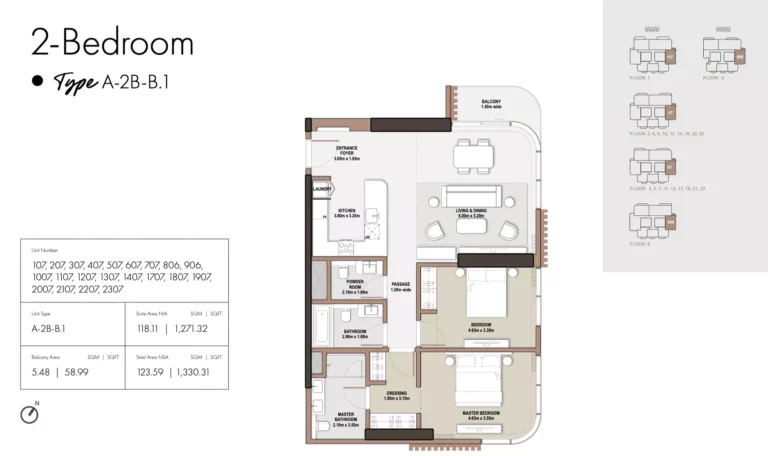 The Edit at D3 floor plan 2-спальн. · 1330 кв. фут