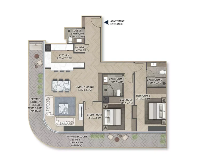 PG Maison floor plan 2 BR · 1482 sqft