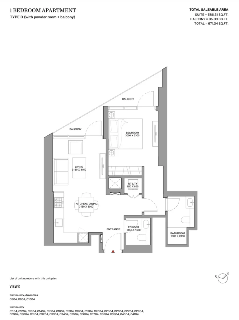 Skyvue Spectra floor plan 1 BR · 671 sqft