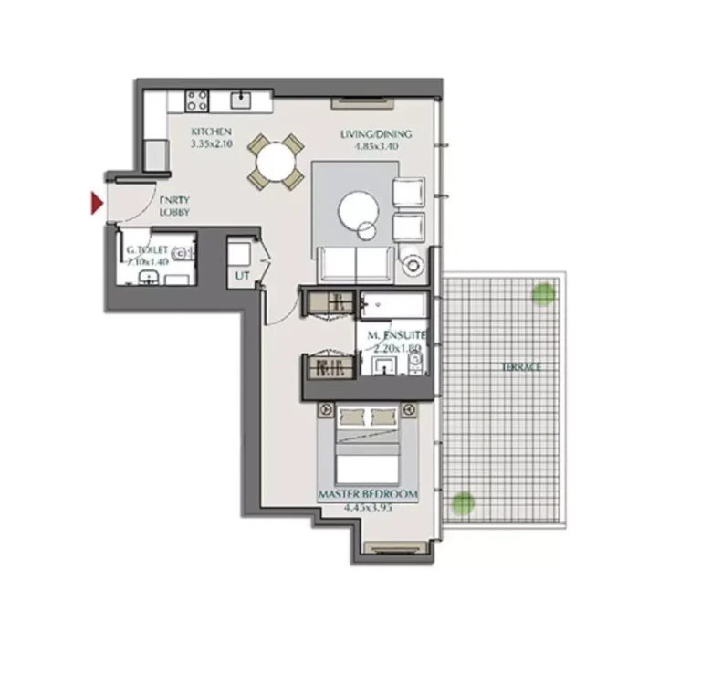 Park Views Residences B floor plan 1 BR · 1127 sqft