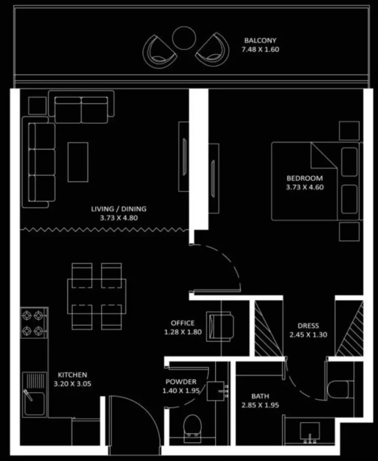 Bayz 101 floor plan 1 BR · 754 sqft