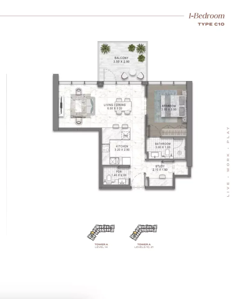 Damac District floor plan 1-спальн.