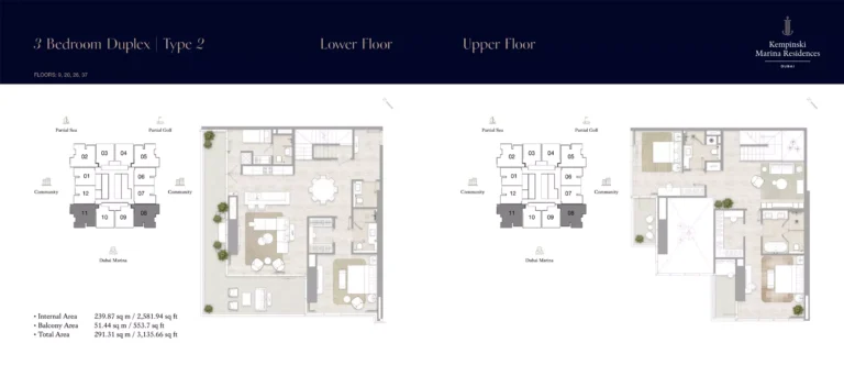 Kempinski Marina Residences floor plan 3 BR · 3135 sqft