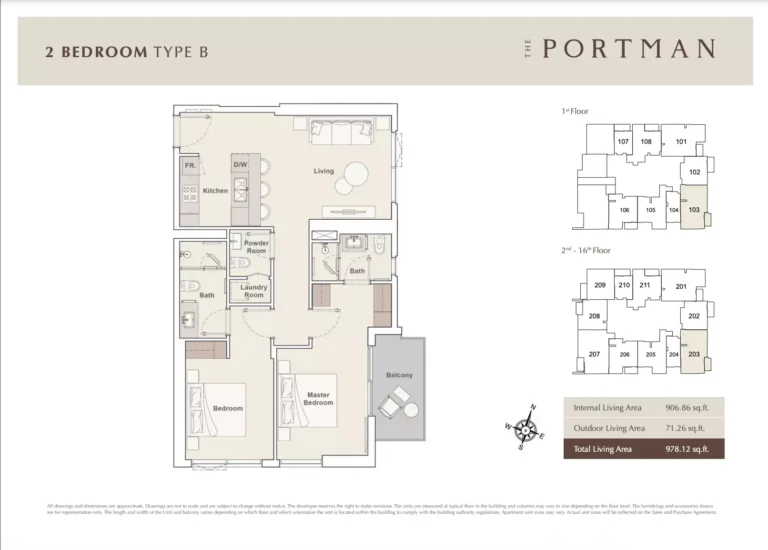 The Portman floor plan 2 BR · 978 sqft