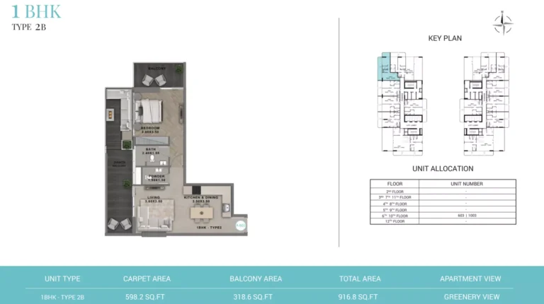 Reef 999 floor plan 1-спальн. · 916 sqft