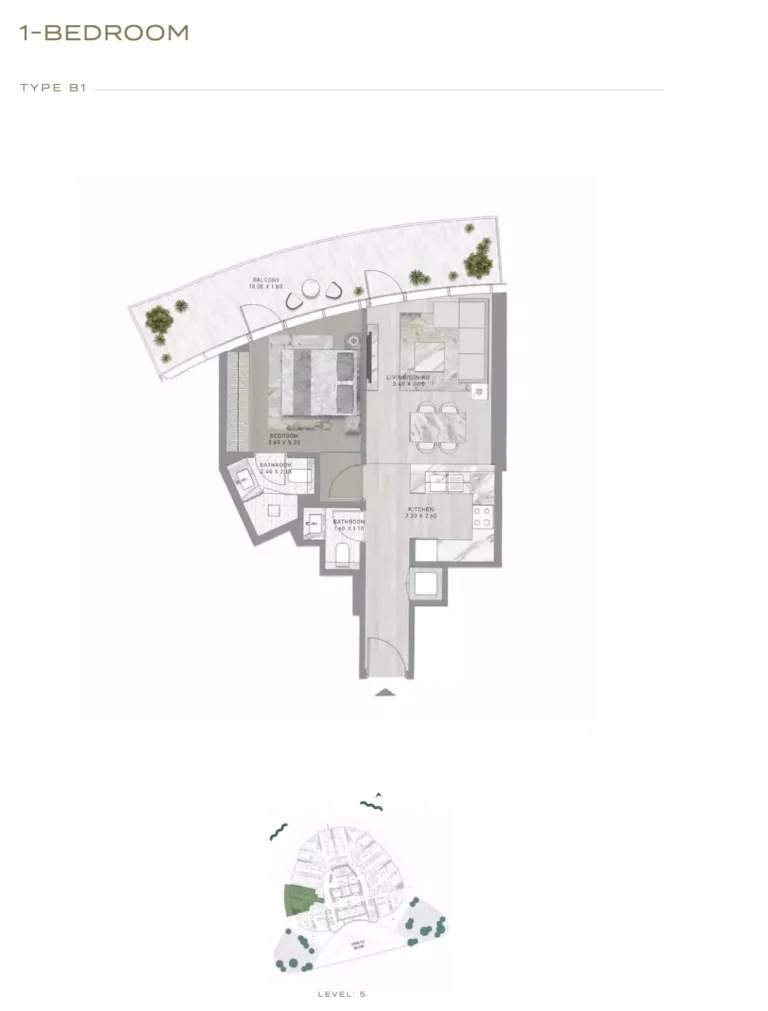 Canal Crown floor plan 1 BR