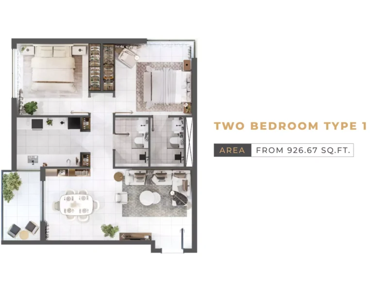 Levanto by Oro24 floor plan 2 BR · 926 sqft