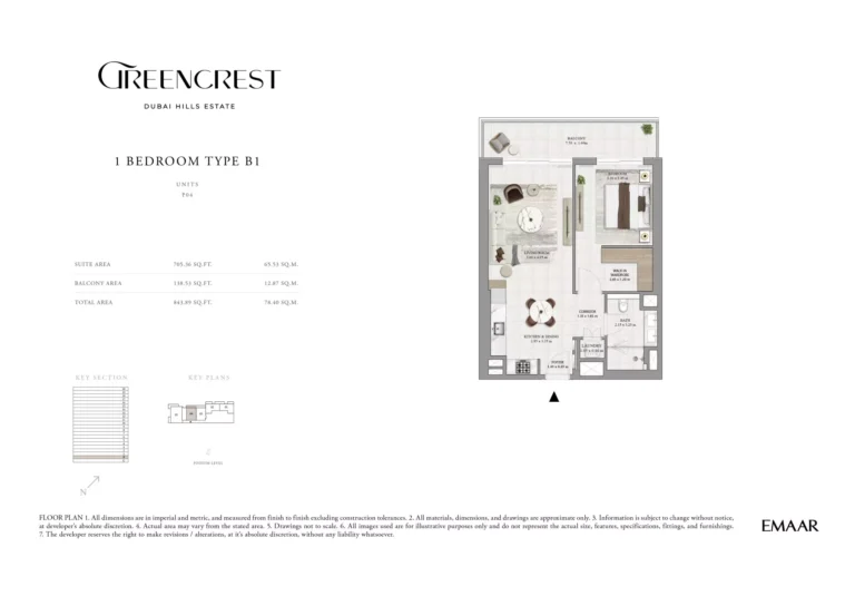 Greencrest floor plan 1 BR · 844 sqft