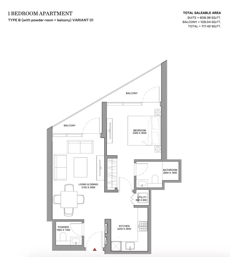 Skyvue Stellar floor plan 1-спальн. · 717 sqft